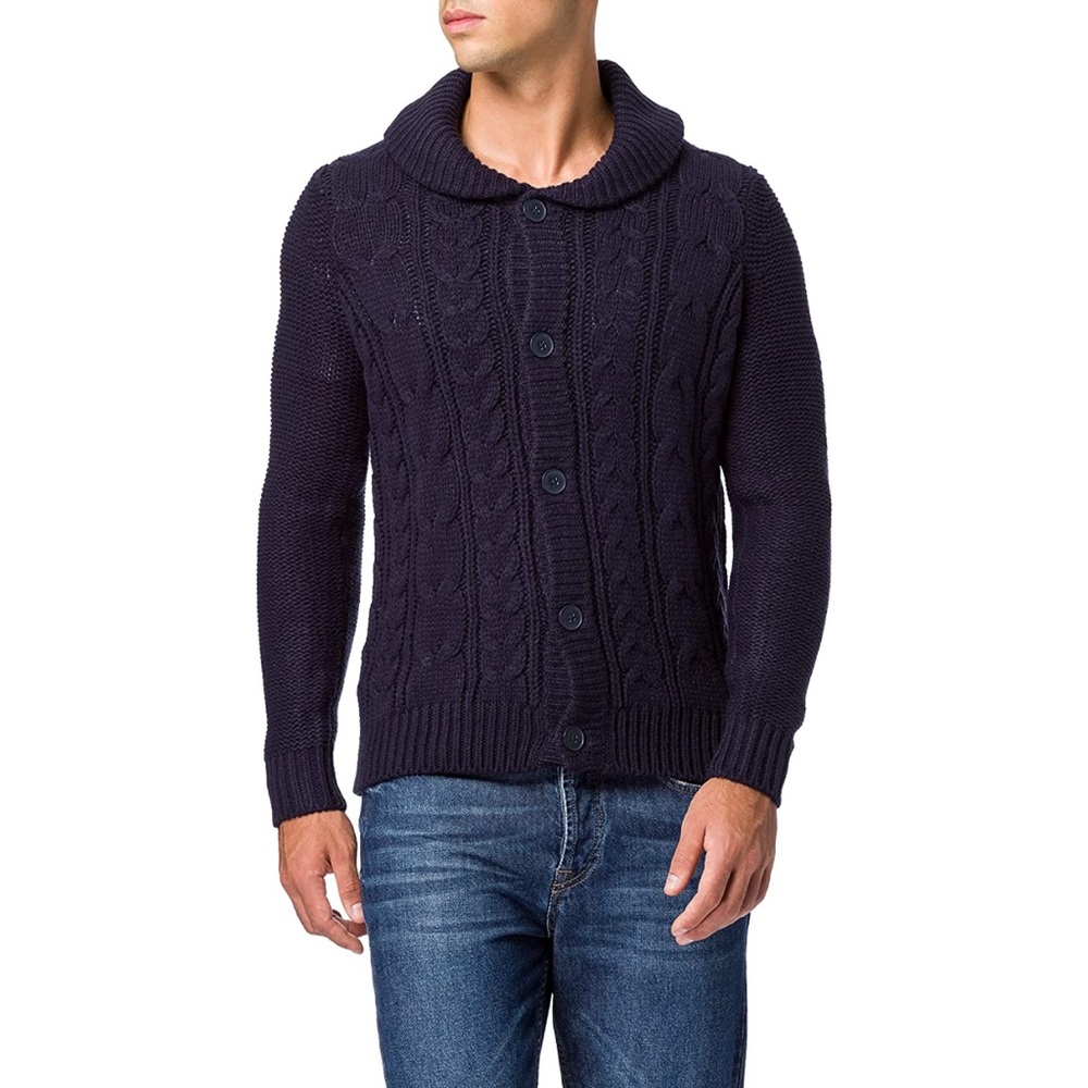 find. Men's Cable Knit Collar Cardigan Sweater